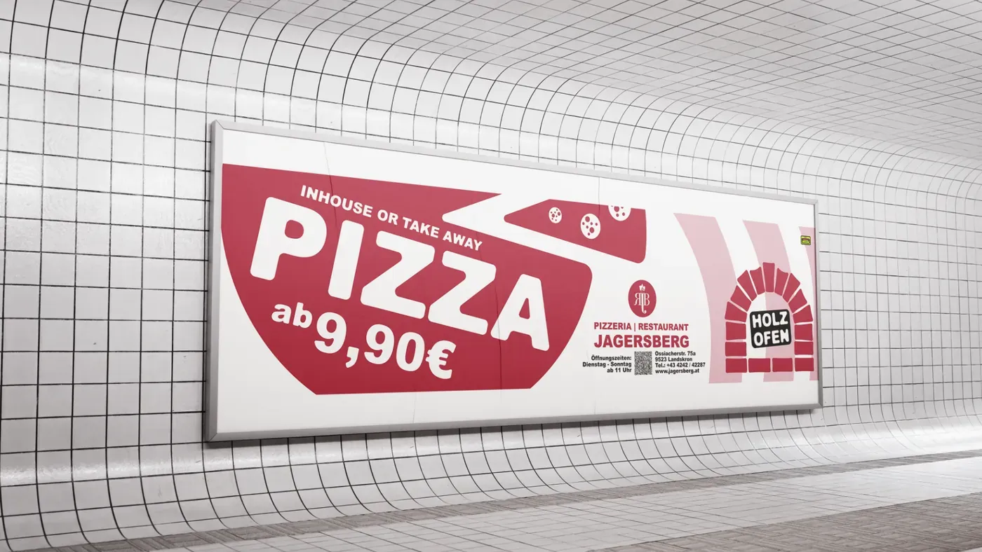 Plakat für die Pizzeria Jagersberg